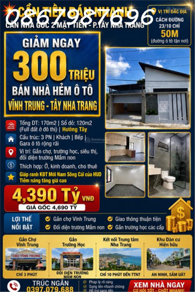 [SIÊU PHẨM CĂN GÓC] NHÀ MỚI ĐẸP ĐỐI DIỆN TRƯỜNG MẦM NON VĨNH TRUNG – TÂY NHA TRANG – ĐẤT 170M² –