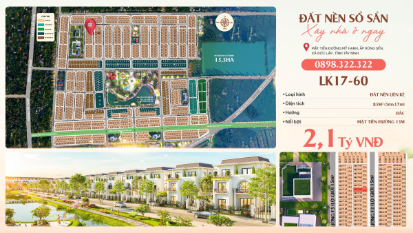 Chính chủ cần bán đất đẹp 85m²,  full thổ cư, đường 15m, chỉ cần thanh toán trước 380 triệu