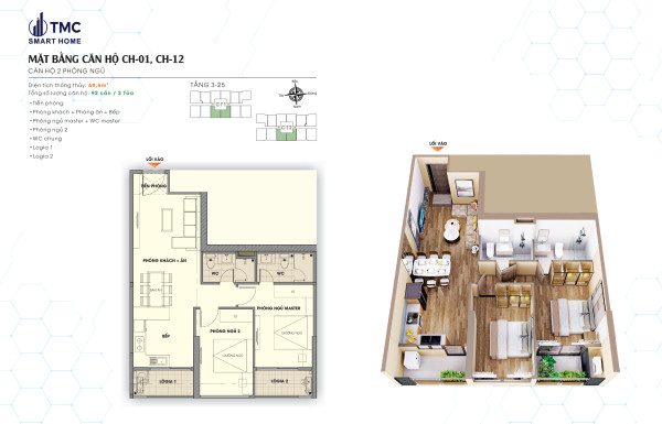 Chính thức mở bán căn hộ TMC SmartHomes 2 pn 69,6m nhiều ưu đãi tại Jade Square